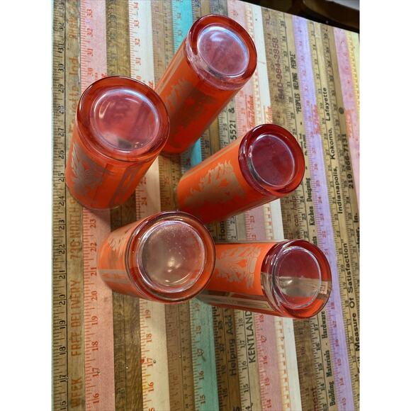 Thai Goddess High Ball Glass Mid Century Modern Retro Bar Set of 5 Asian MCM Red - Picture 11 of 15